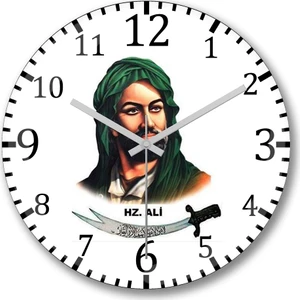 Baskı Dükkanı Hz. Ali  Duvar Saati  Bombeli Gerçek Cam