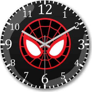 Baskı Dükkanı Spider Man Spider Face Duvar Saati Bombeli Gerçek Cam