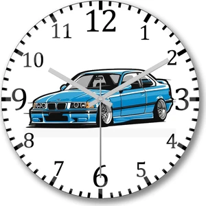 Baskı Dükkanı Bmw Stanced Out E36 Duvar Saati Bombeli Gerçek Cam