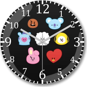 Baskı Dükkanı Bts BT21 Karakterleri Duvar Saati Bombeli Gerçek Cam