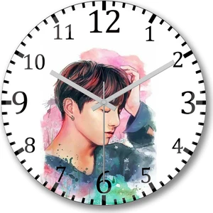 Baskı Dükkanı Bts Jungkook Duvar  Saati Bombeli Gerçek Cam