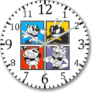 Baskı Dükkanı Cuphead Characters Duvar Saati Bombeli Gerçek Cam