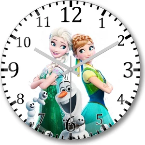 Baskı Dükkanı Elsa Frozen Fever Anna Olaf Duvar Saati Bombeli Gerçek Cam