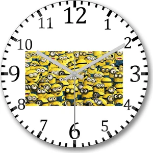 Baskı Dükkanı Minion Duvar Saati Bombeli Gerçek Cam