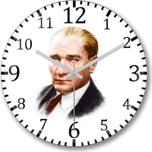 Baskı Dükkanı Mustafa Kemal Atatürk Duvar Saati Bombeli Gerçek Cam