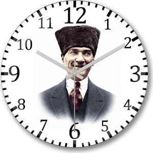 Baskı Dükkanı Mustafa Kemal Atatürk  Duvar  Saati Bombeli Gerçek Cam