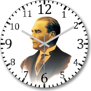 Baskı Dükkanı Mustafa Kemal Atatürk  Duvar  Saati Bombeli Gerçek Cam