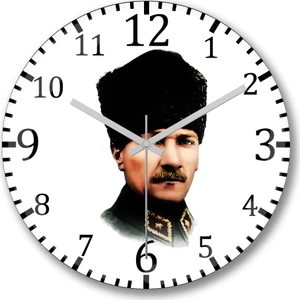 Baskı Dükkanı Mustafa Kemal Atatürk Duvar Saati Bombeli Gerçek Cam