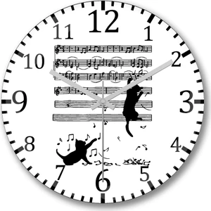 Baskı Dükkanı Yaramaz Komik Müzik Notalı Kedi Cat Duvar Saati Bombeli Gerçek Cam