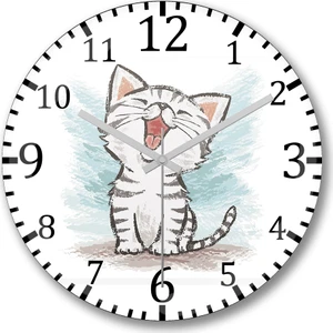 Baskı Dükkanı Yavru Renkli Cats Kedi Duvar Saati Bombeli Gerçek Cam