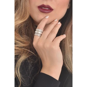 Kadın Antik Gümüş Kaplama Kabartma Baskılı Yüzük