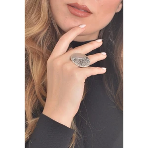 Kadın Antik Gümüş Kaplama Yaprak Dokulu Yüzük