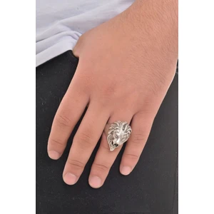 Erkek Antik Gümüş Kaplama Yeleli Aslan  Yüzük