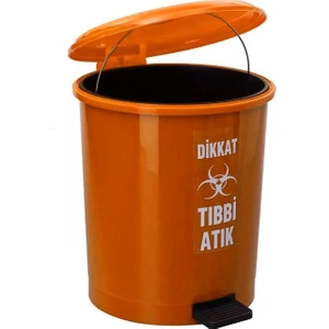 Tıbbi Atık Çöp Kovası Pedallı 30 Litre - Turuncu Tıbbi Atık Kovası Çift Kovalı - Isıya Dayanıklı