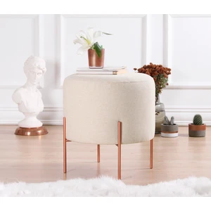 Lorence Home Copper Puf  Yuvarlak Krem