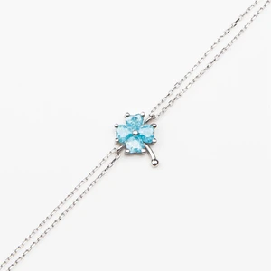 Afrodit Silver Akuamarin Taşlı Yonca Gümüş Kadın Bileklik