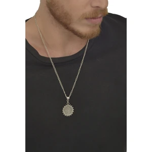 Erkek Antik Gümüş Kaplama Çemberli Pentagram Kolye