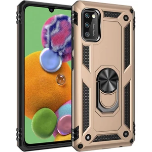 Samsung Galaxy A41 Kılıf Tank Koruma Vega Standlı Yüzüklü Mıknatıslı + Nano Glass Gold