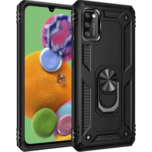 Samsung Galaxy A41 Kılıf Tank Koruma Vega Standlı Yüzüklü Mıknatıslı + Nano Glass Siyah