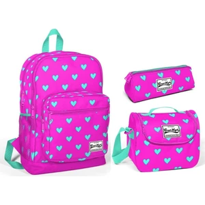 Coral High Kap Desenli Kız Çocuk İlkokul Çantası Seti Pembe - Yeşil