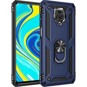 Tekno Grup Xiaomi Redmi Note 9s Kılıf Çift Katmanlı Yüzüklü Manyetik Vega Kapak Lacivert + Tam Kaplayan 5D Cam Ekran Koruyucu