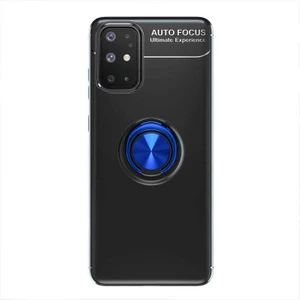 Tekno Grup Samsung Galaxy A31 Kılıf Yüzüklü Manyetik Ravel Silikon Siyah Mavi + Cam Ekran Koruyucu