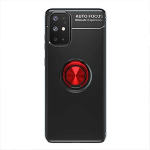 Tekno Grup Samsung Galaxy A31 Kılıf Yüzüklü Manyetik Ravel Silikon Siyah Kırmızı + Cam Ekran Koruyucu