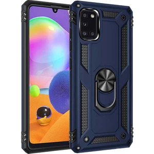 Tekno Grup Samsung Galaxy A31 Kılıf Çift Katmanlı Yüzüklü Manyetik Vega Kapak Lacivert + Tam Kaplayan 6D Nano Ekran Koruyucu