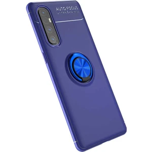 Tekno Grup Oppo Reno 3 Pro 5g Kılıf Yüzüklü Manyetik Ravel Silikon Lacivert + Tam Kaplayan Süper Pet Ekran Koruyucu