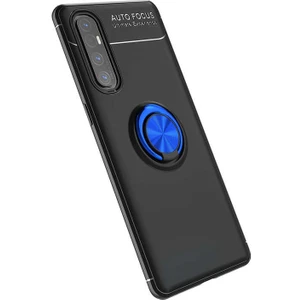Tekno Grup Oppo Reno 3 Pro 5g Kılıf Yüzüklü Manyetik Ravel Silikon Siyah Mavi + Tam Kaplayan Süper Pet Ekran Koruyucu