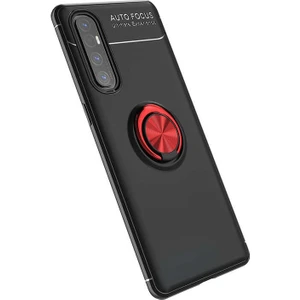 Tekno Grup Oppo Reno 3 Pro 5g Kılıf Yüzüklü Manyetik Ravel Silikon Siyah Kırmızı + Tam Kaplayan Süper Pet Ekran Koruyucu