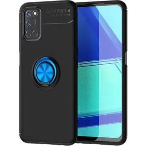 Tekno Grup Oppo A72 Kılıf Yüzüklü Manyetik Ravel Silikon Siyah Mavi + Tam Kaplayan 5D Cam Ekran Koruyucu