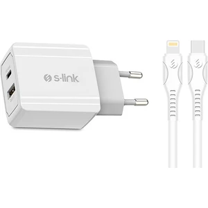 S-Link Swapp SW-C1110X 1 x USB + 1 x Type-C 18W PD Kablo Hızlı Beyaz Ev Şarj Adaptör