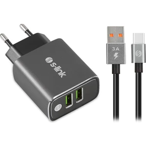 S-Link Swapp SW-EHT36M 2 x USB 3.1A Metal Ev Sarj Cihazı ve Type-C Data + Sarj Kablosu