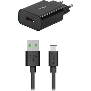 HY-XE36TB 3500 mAh Ev Şarj 18W + 2.4A Type-C USB Quick 3.0 Hızlı Siyah Şarj Adaptör Seti
