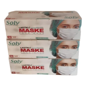 Soly Care Tek Kullanımlık Üç Katlı Telli Cerrahi Maske 50'li Kutu 3 Adet