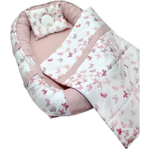 Berababy Babynest Pikeli Pudra Kelebek Kombin Bebek Yuvası 3 Parça Set