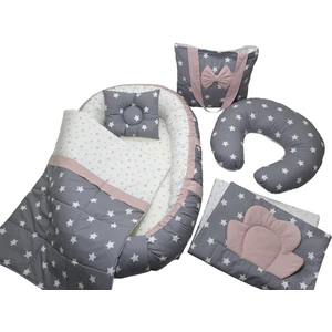 Berababy Babynest Emzirme Yastıklı Gri ve Pudra Tasarım Bebek Yuvası 6 Parça Set