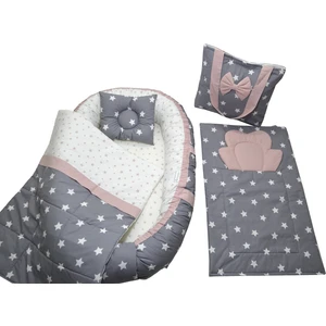 Berababy Babynest Çantalı Gri ve Pudra Tasarım Bebek Yuvası 5 Parça Set