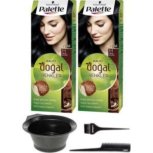 Palette Naturel Saç Boyası 2'li 1-1 Gece Mavisi + Saç Boyama Seti