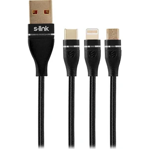 S-link Swapp SW-C900 1 mt 3A Micro USB + Lightning + Type-c 3 in 1 Siyah Şarj Kablosu