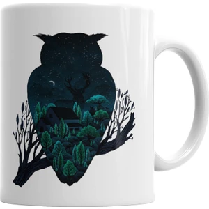 Baskı Dükkanı Owl Night Baykuş Kupa Bardak Porselen