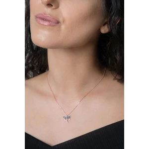 Elika Silver  Kadın Yusufçuk Model Mıx Taşlı Rose Kaplama 925 Ayar Gümüş Kolye