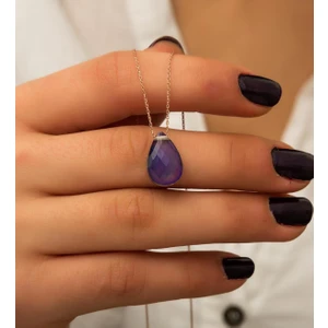 Elika Silver  Damla Model His Taşı 925 Ayar Gümüş Kolye