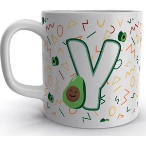 Rock'n Fox Y Harfi Avokado Tasarım Renkli Harfli Kupa Bardak