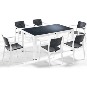 Seginus 90 x 150 cm 6'lı Camlı Bahçe Masa Takımı Beyaz Antrasit