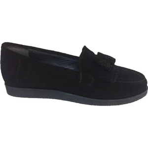 Siyah Süet Loafer Püsküllü Babet
