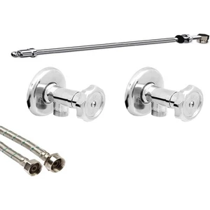 Krom Taharet Borusu Uzun 2 Adet Krom Taharet Musluğu  50 cm Flex Hortum Klozet Montaj Seti