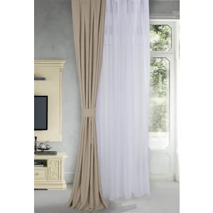 Fon Perde Bej Rengi Pilesiz 100 x 260 cm