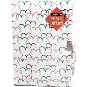 Ip Dikişli Sert Kapak 120 Yaprak Hatıra Defteri Beyaz Üç Renk Kalp 14 x 20 cm